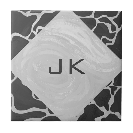 Giraffe Schwarz und Light Gray Monogram Fliese (Vorderseite)