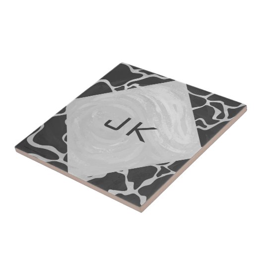 Giraffe Schwarz und Light Gray Monogram Fliese (Seite)