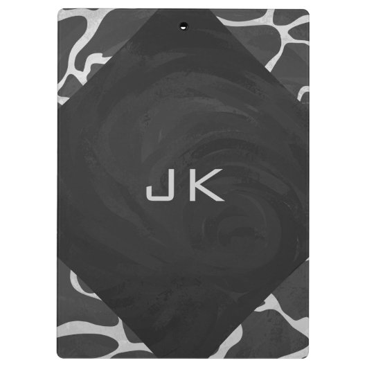 Giraffe Schwarz und Light Gray Monogram Klemmbrett (Rückseite)
