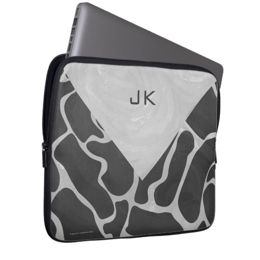 Giraffe Schwarz und Light Gray Monogram Laptopschutzhülle (Vorne Rechts)
