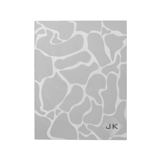 Giraffe Schwarz und Light Gray Monogram Notizblock (Rotiert)