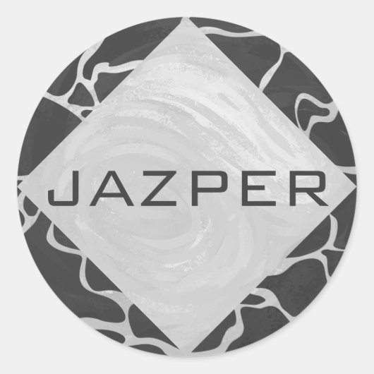 Giraffe Schwarz und Light Gray Monogram Runder Aufkleber (Vorderseite)