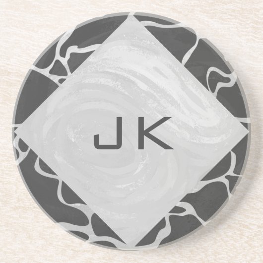 Giraffe Schwarz und Light Gray Monogram Sandstein Untersetzer (Vorne)