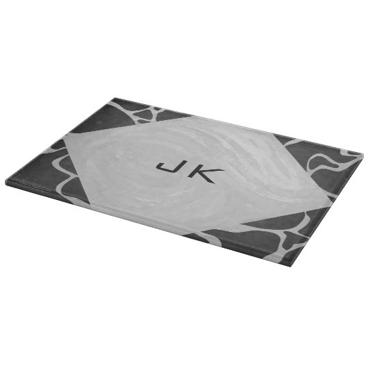 Giraffe Schwarz und Light Gray Monogram Schneidebrett (Ecke)