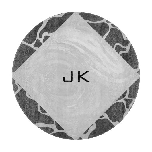 Giraffe Schwarz und Light Gray Monogram Schneidebrett (Vorderseite)