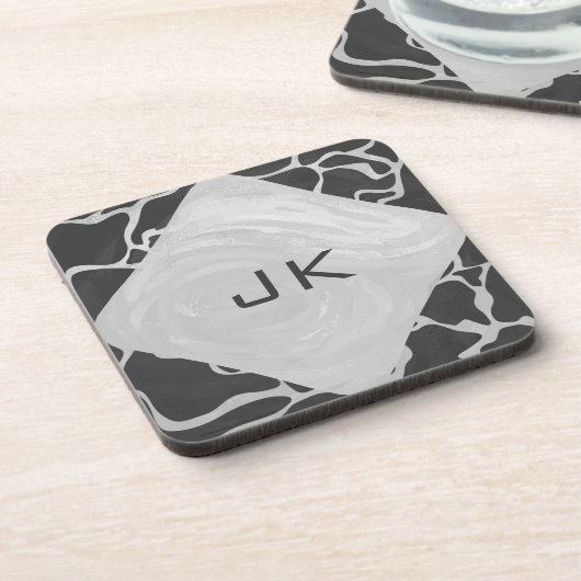 Giraffe Schwarz und Light Gray Monogram Untersetzer (Linke Seite)