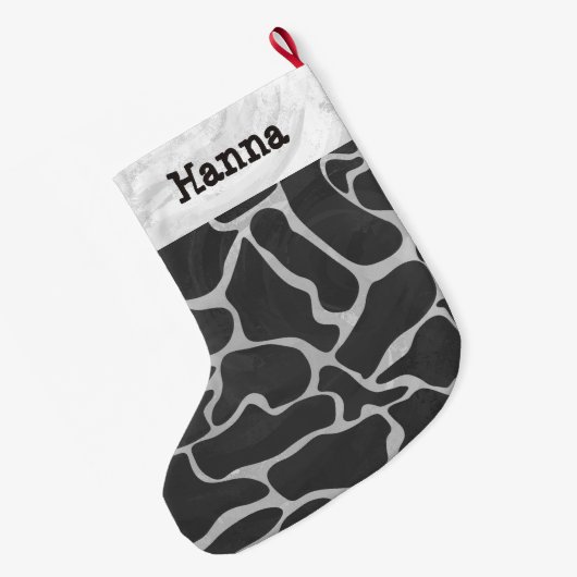 Giraffe Schwarz und Light Gray Print Großer Weihnachtsstrumpf (Rückseite (Hängend))
