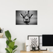 Giraffe, Schwarz-Weiß-Fotografie Kunst Poster (Heimbüro)