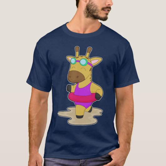 Giraffe Schwimm Schwimmflügel Sommer T-Shirt (Vorderseite)