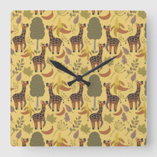 Giraffe seamless pattern yellow background quadratische wanduhr