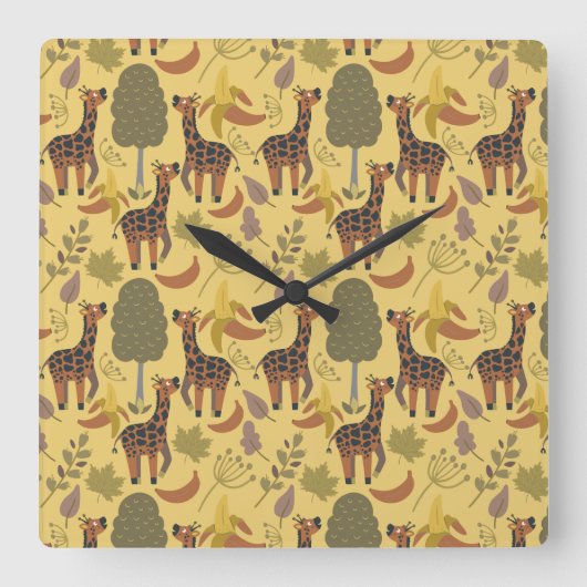 Giraffe seamless pattern yellow background quadratische wanduhr (Vorderseite)