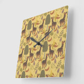 Giraffe seamless pattern yellow background quadratische wanduhr (Winkel)