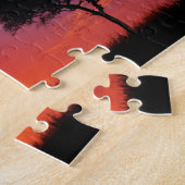 Giraffe, Silhouette bei Sonnenaufgang, Giraffa Puzzle (Seite)