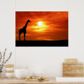 Giraffe Silhouette bei Sonnenuntergang Poster (Küche)