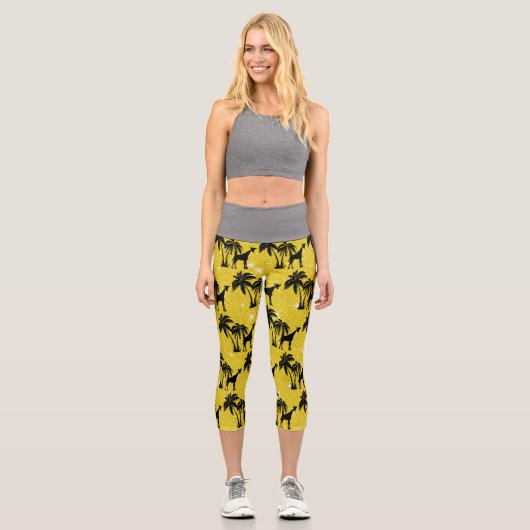 Giraffe Silhouette Tropical Palm Tree Blätter Zoo Capri Leggings (Vorderseite)
