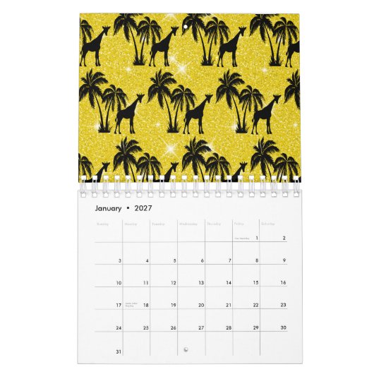 Giraffe Silhouette Tropical Palm Tree Blätter Zoo Kalender (Jan 2027)