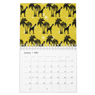 Giraffe Silhouette Tropical Palm Tree Blätter Zoo Kalender