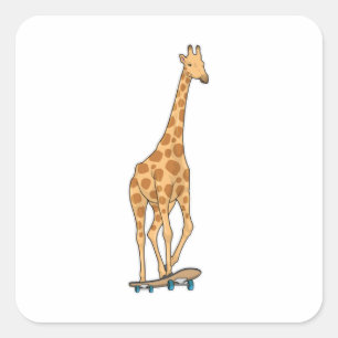 Giraffe Skater Skateboard Quadratischer Aufkleber