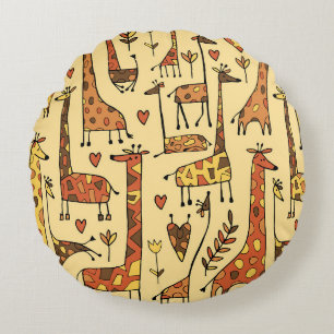 Giraffe Sketch, Spaß Nahtloses Design. Rundes Kissen