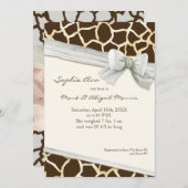 Giraffe Skin Pattern Ribbon n Bow Baby Girl Foto Ankündigung (Vorne/Hinten)
