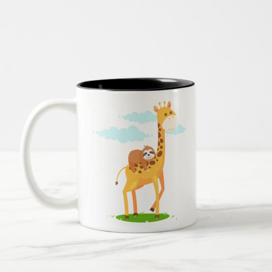 Giraffe Sloth Funny Geschenk für Kinder Zweifarbige Tasse (Links)
