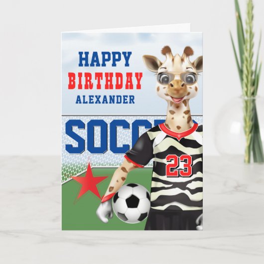 Giraffe Soccer Player Kindergeburtstag Karte (Vorderseite)