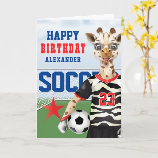 Giraffe Soccer Player Kindergeburtstag Karte (Gelbe Blume)
