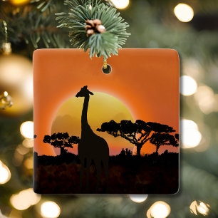 Giraffe Sonnenuntergangs-Ornament Afrikanische S Keramikornament