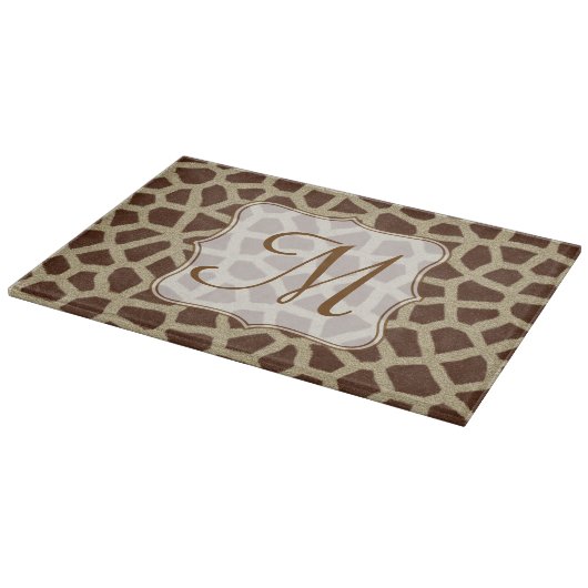 Giraffe Spot Animal Monogram Glass Cutting Board Schneidebrett (Ecke)