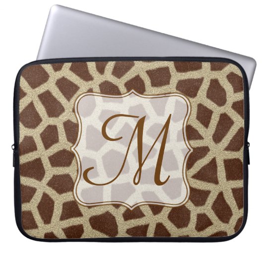 Giraffe Spot Animal Print Monogram 15" Laptop Case (Vorderseite)