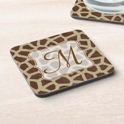Giraffe Spot Animal Print Monogram Drink Untersetz Untersetzer (Linke Seite)