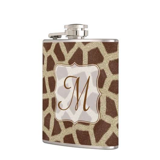 Giraffe Spot Animal Print Monogram Whiskey Flask Flachmann (Links)