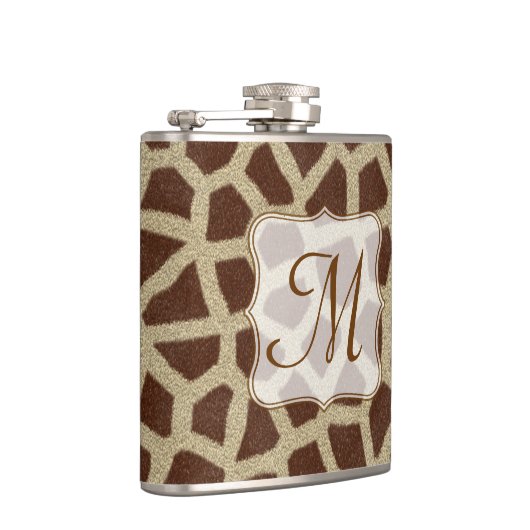 Giraffe Spot Animal Print Monogram Whiskey Flask Flachmann (Rechts)