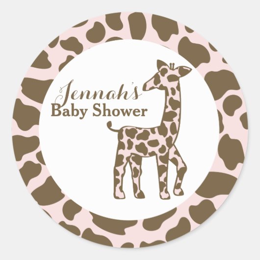 Giraffe Spots Pink Baby Dusche Runder Aufkleber (Vorderseite)