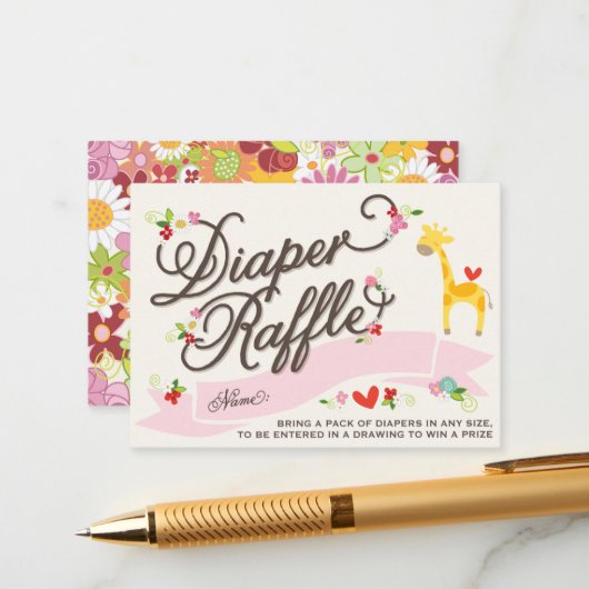Giraffe Spring Flowers Diaper Raffle Ticket Card Begleitkarte (Vorderseite/Rückseite Beispiel)