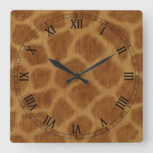 Giraffe Square Roman Numerals Clock Quadratische Wanduhr (Vorderseite)