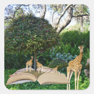 Giraffe-Story-Buchzeit, Quadratischer Aufkleber