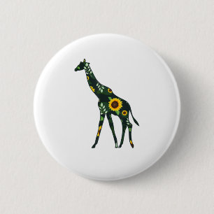 Giraffe Sunflower Girl Floral Ruminant Hawaiian Wo Button