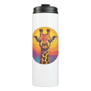 Giraffe Sunset Colorful Wildlife Illustration Thermosbecher
