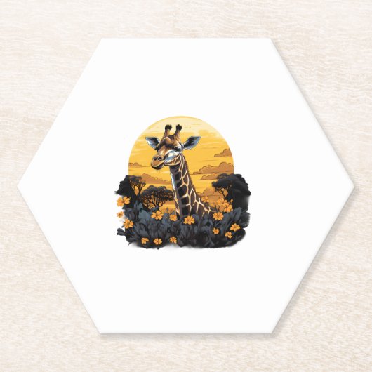 Giraffe Sunset Flora und Fauna Untersetzer (Vorderseite)