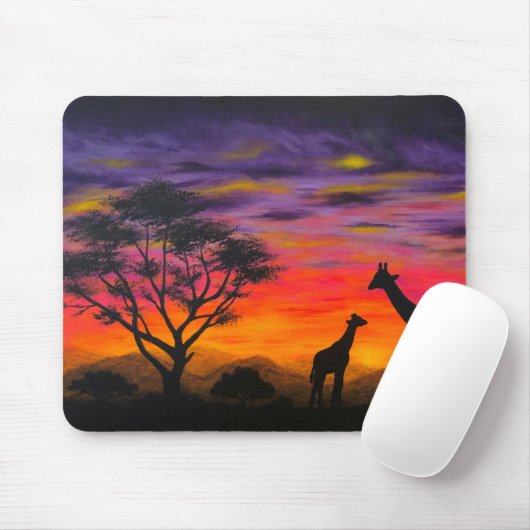 Giraffe Sunset Giraffe Landschaftlich Art Mouse Pa Mousepad (Mit Mouse)