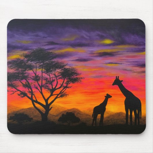 Giraffe Sunset Giraffe Landschaftlich Art Mouse Pa Mousepad (Vorne)