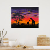 Giraffe Sunset Giraffe Landschaftlich Art Poster P (Küche)