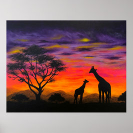 Giraffe Sunset Giraffe Landschaftlich Art Poster P