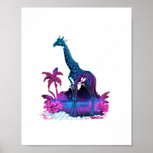 Giraffe Synthwave Vaporwave Art Poster