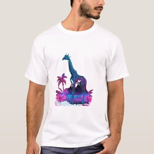 Giraffe Synthwave Vaporwave Art T-Shirt (Vorderseite)