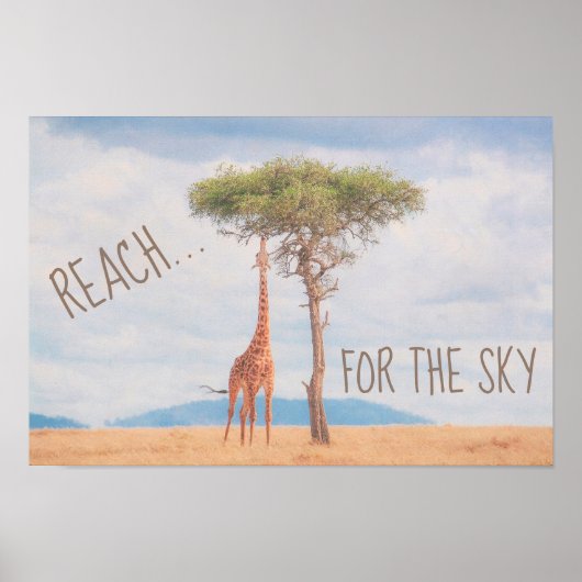 Giraffe Tall Tree Savannah Reach Sky Motivierend Poster (Vorne)