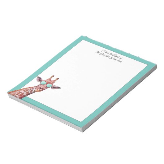 Giraffe Teal Monogram From the Desk of Template Notizblock (Rotiert)