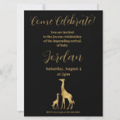 Giraffe Theme Baby Shower Black and Gold Einladung (Vorderseite)