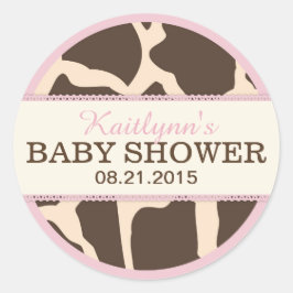 Giraffe Tierwerbung und rosa Babydusche Runder Aufkleber